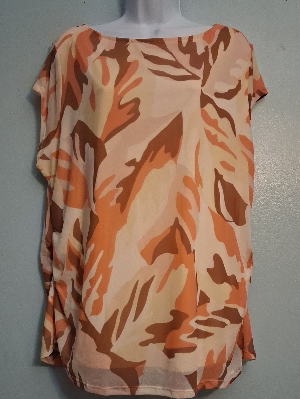 Sanctuary Size 3X Peach, Cream & Brown Abstract Print Women’s Blouse Semi-sheer